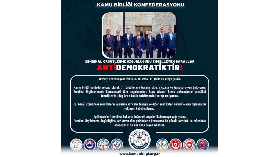 SENDİKAL ÖRGÜTLENME ÖZGÜRLÜĞÜNÜ ENGELLEYEN BARAJLAR ANTİDEMOKRATİKTİR!